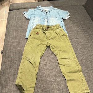 Boys denim shirt set with khaki pants